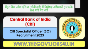 Central Bank of India SO Online Form 2023