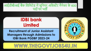 IDBI Bank Junior Assistant Manager Online Form 2023