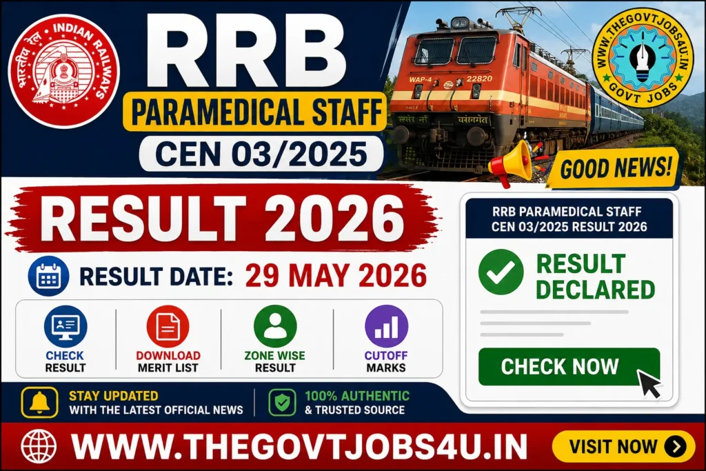 RRB Paramedical Staff CEN 03/2025 Result 2026